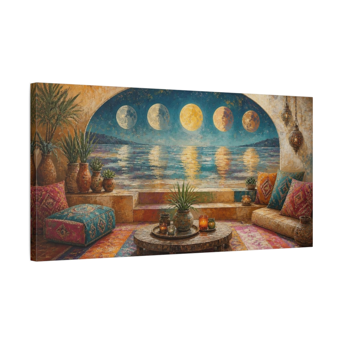 Side Mockup 1. Boho Moonlit Oasis shown as canvas print