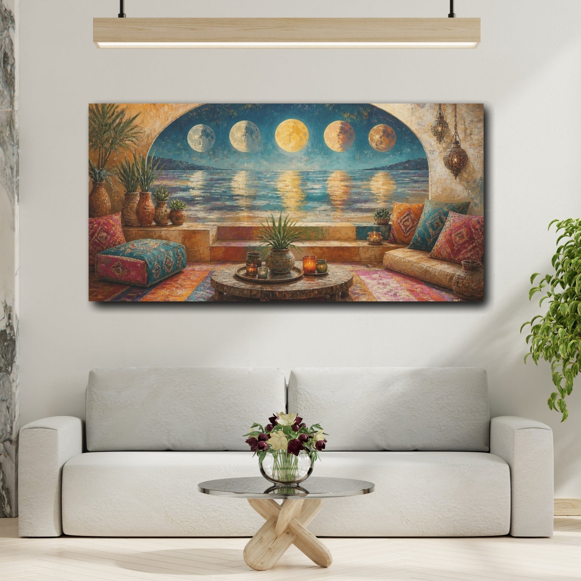 Mockup 2. Boho Moonlit Oasis shown as canvas print