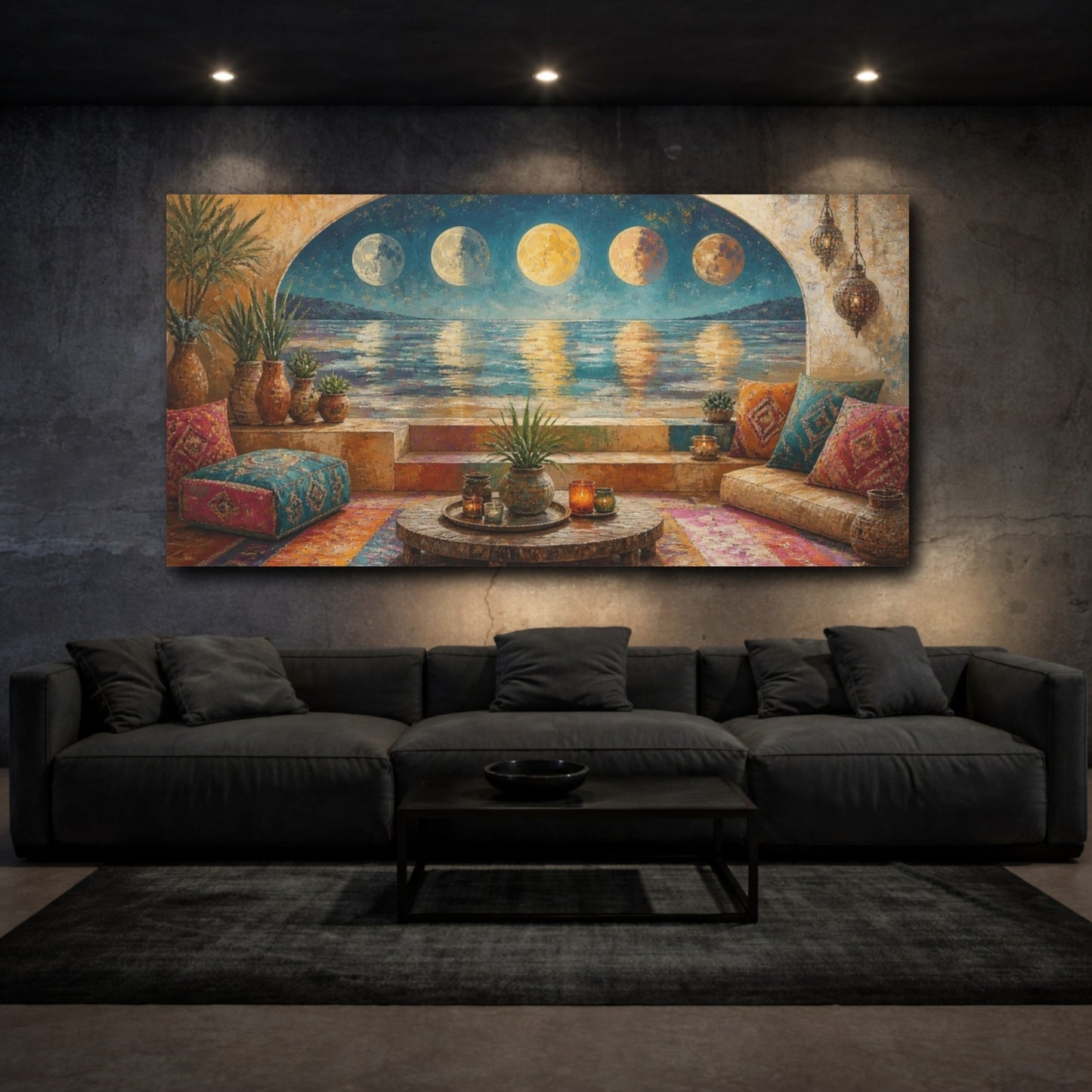 Mockup 3. Boho Moonlit Oasis shown as canvas print