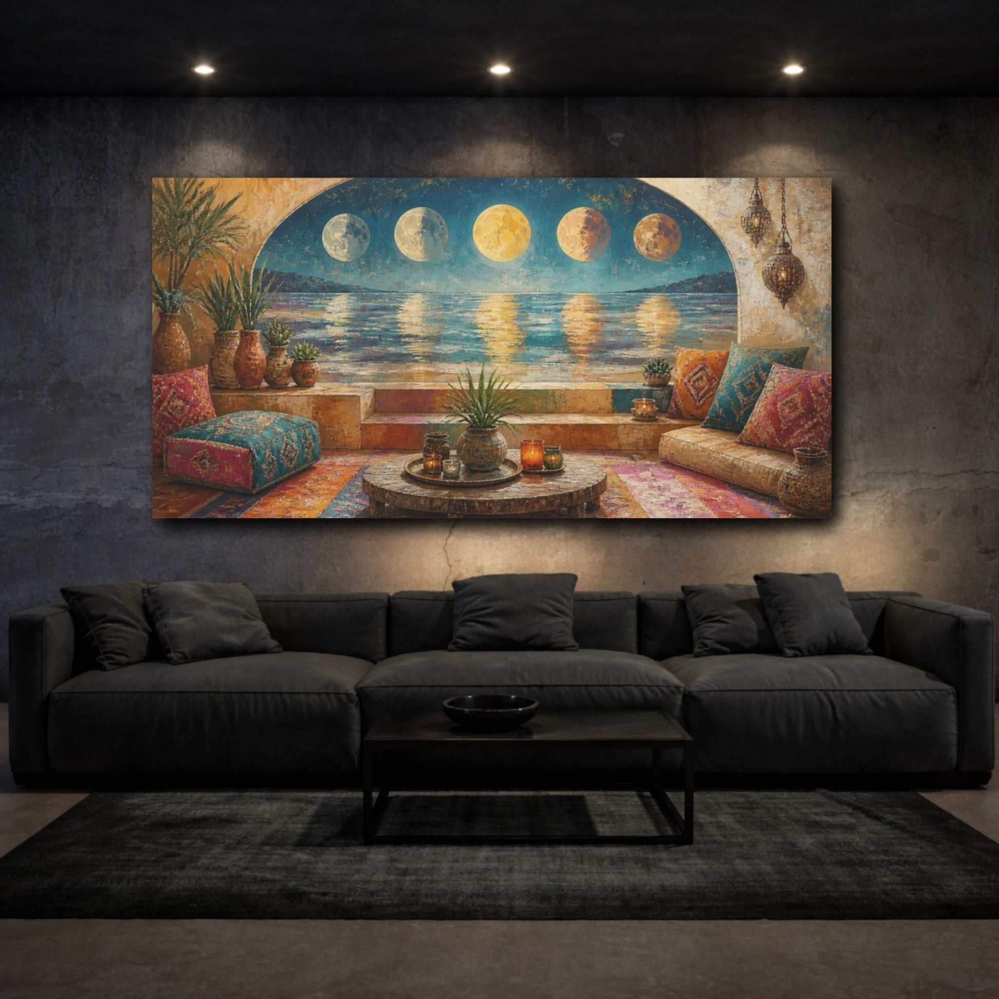 Mockup 3. Boho Moonlit Oasis shown as canvas print