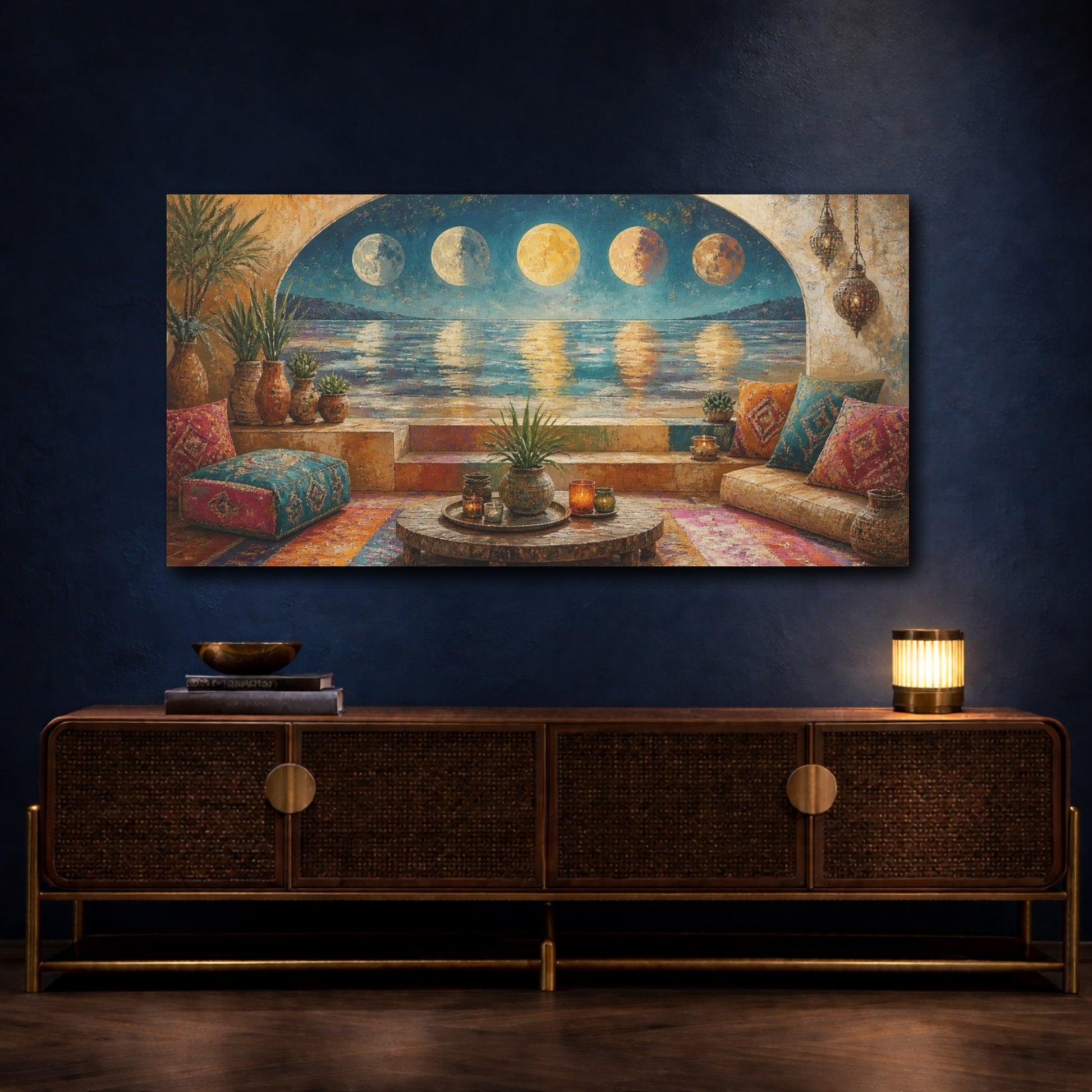 Mockup 4. Boho Moonlit Oasis shown as canvas print