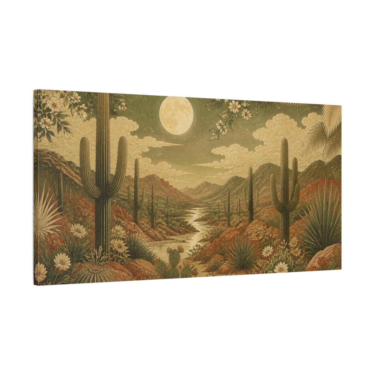 Main Mockup. Boho Moonlit Saguaro shown as canvas print