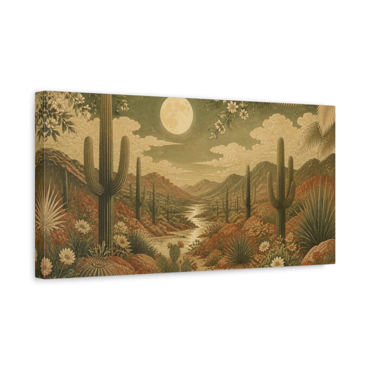 Side Mockup 3. Boho Moonlit Saguaro shown as canvas print