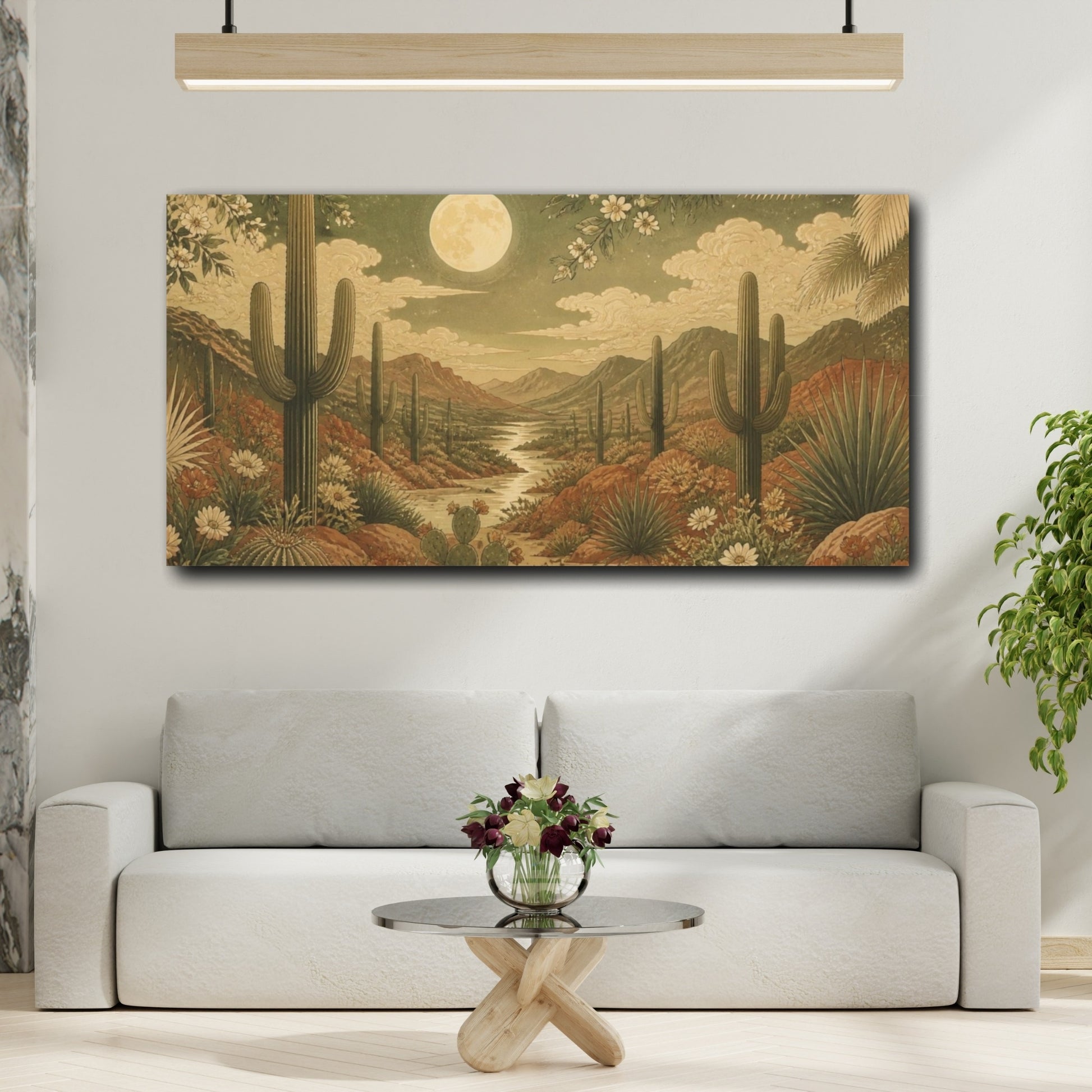 Mockup 2. Boho Moonlit Saguaro shown as canvas print