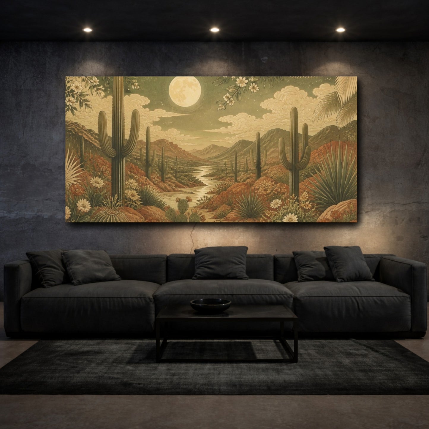 Mockup 3. Boho Moonlit Saguaro shown as canvas print