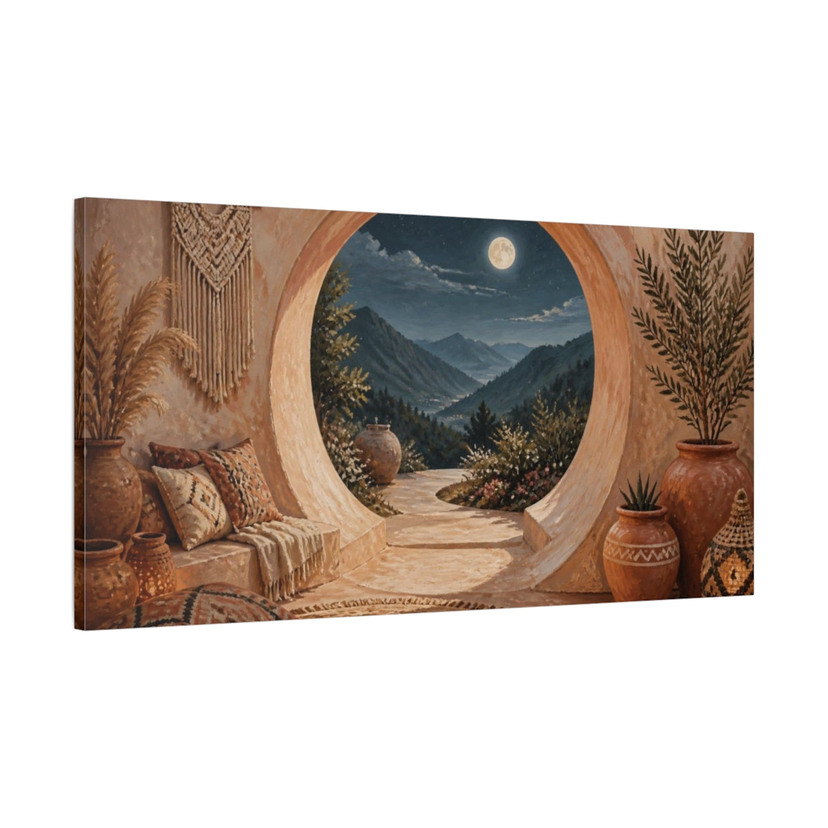 Main Mockup. Boho Moonlit Valley Arch shown as canvas print
