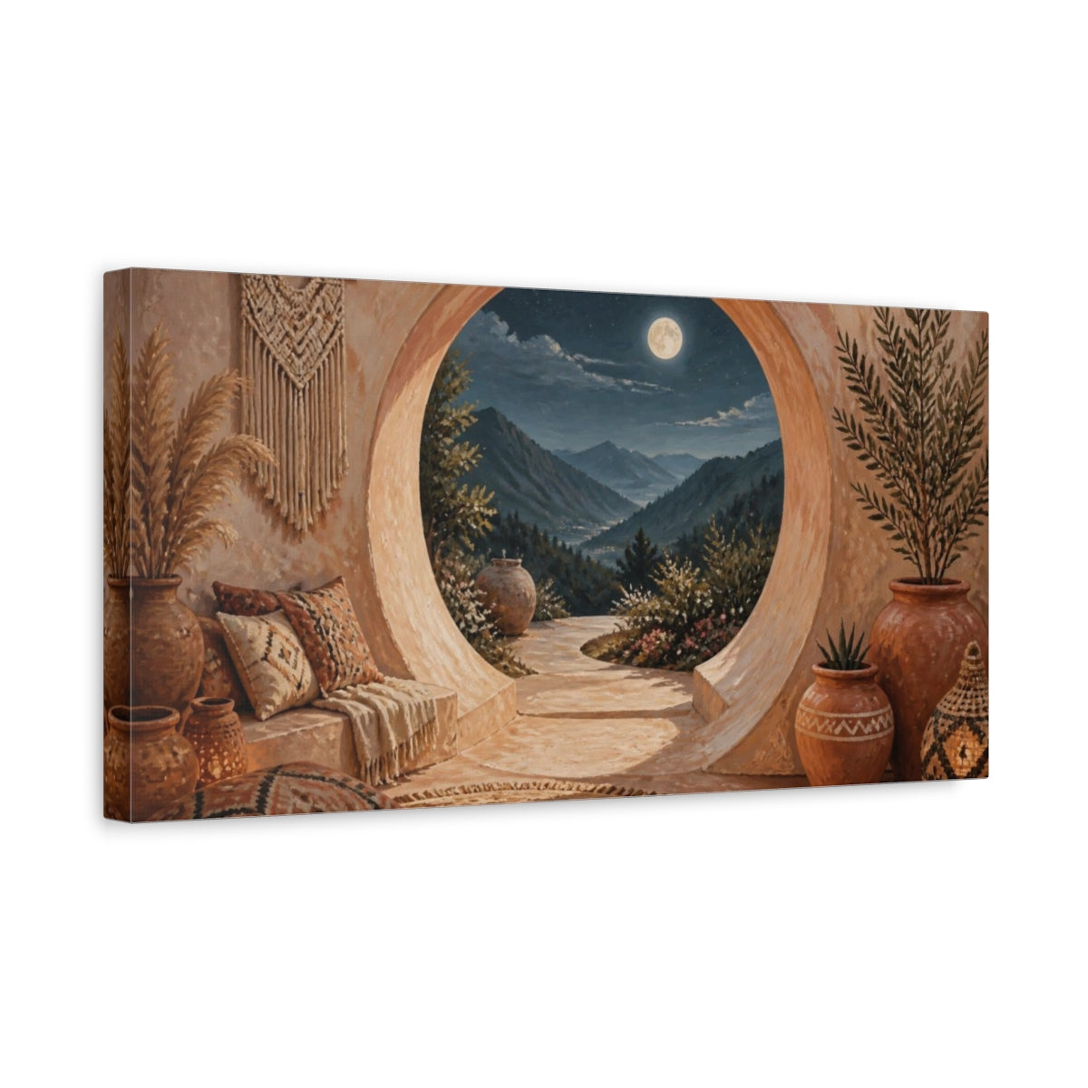 Side Mockup 3. Boho Moonlit Valley Arch shown as canvas print