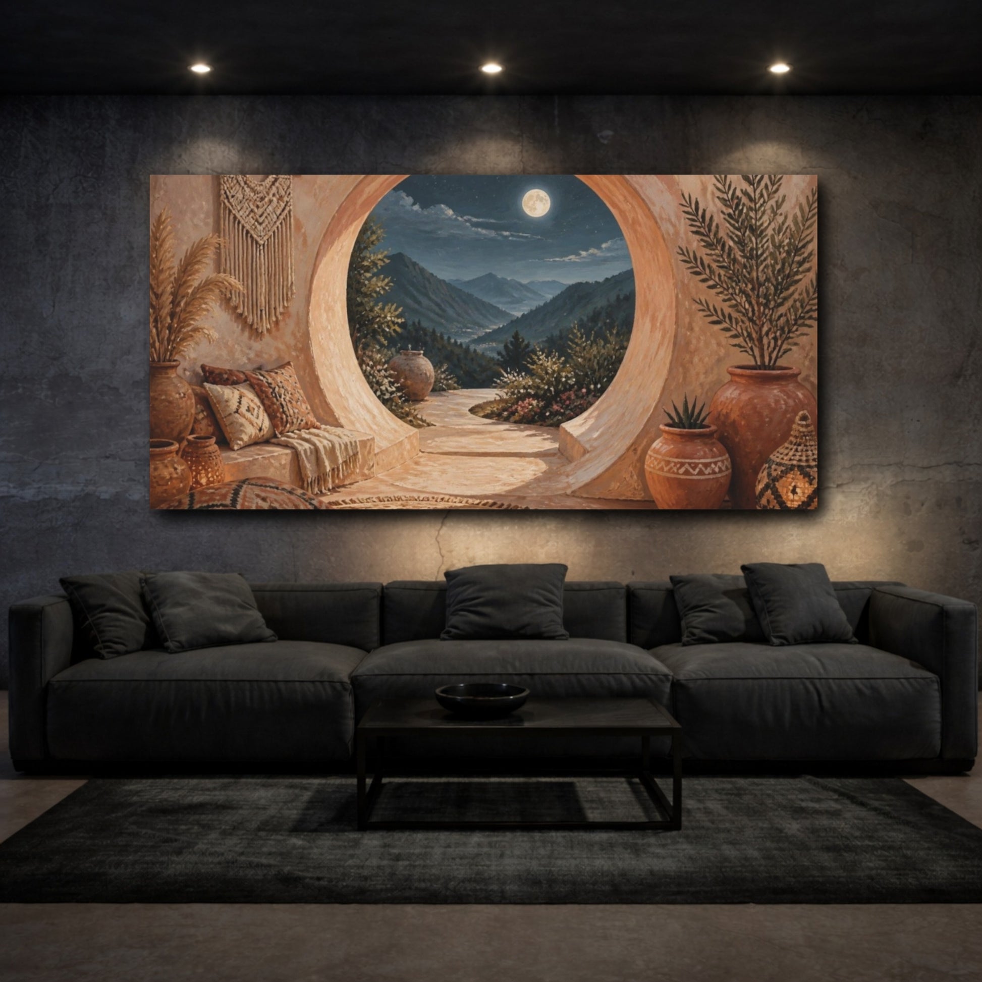 Mockup 3. Boho Moonlit Valley Arch shown as canvas print