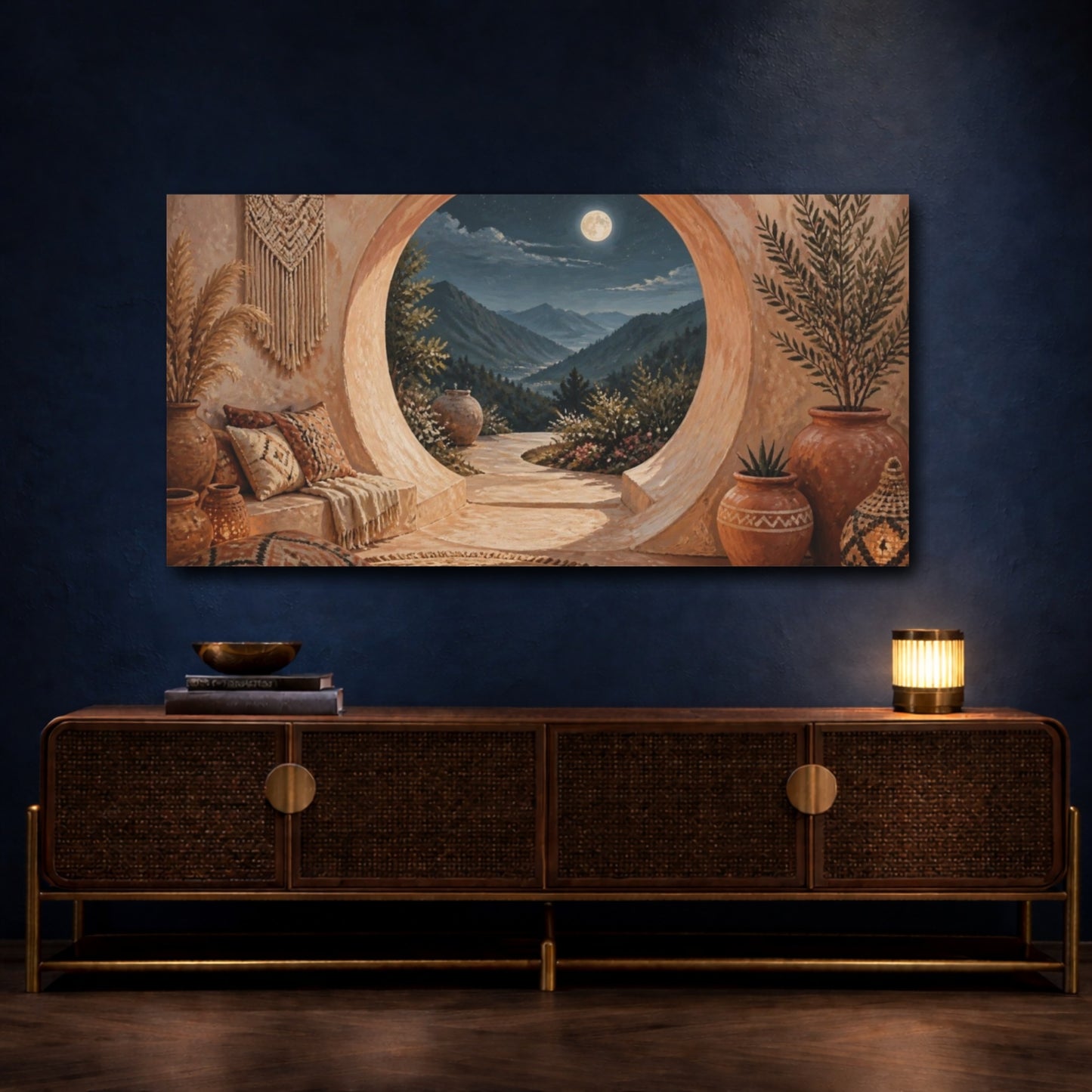 Mockup 4. Boho Moonlit Valley Arch shown as canvas print