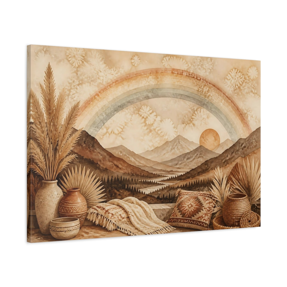 Main Mockup. Boho Mountain Rainbow shown as canvas print