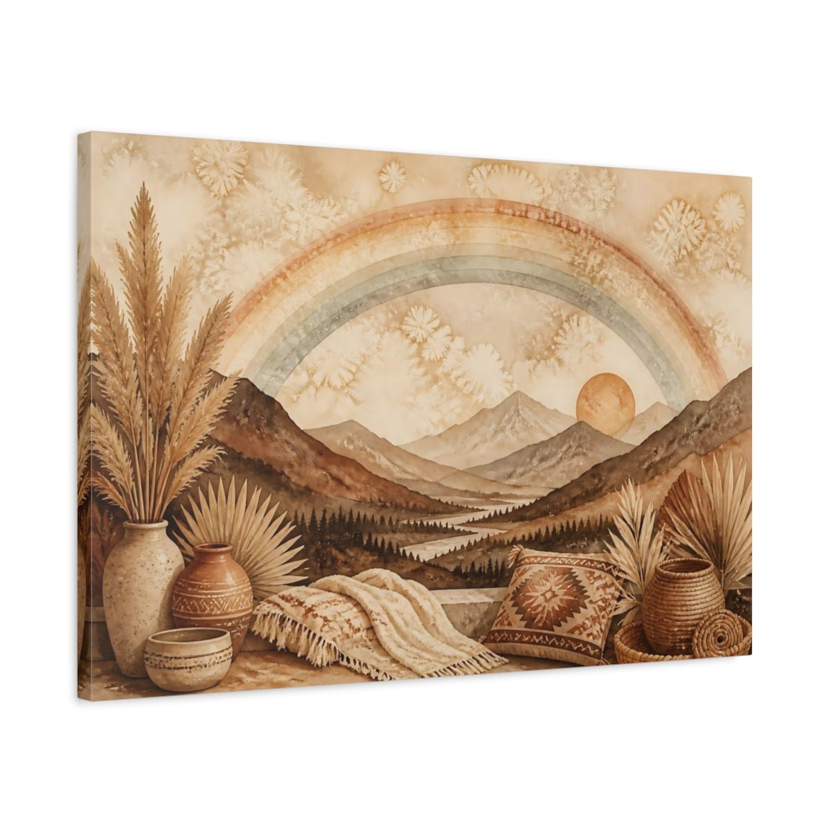 Boho Mountain Rainbow Canvas Print – Living Room, Above Console Table - YesArtYes