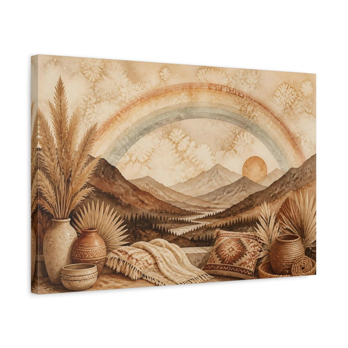 Side Mockup 3. Boho Mountain Rainbow shown as canvas print