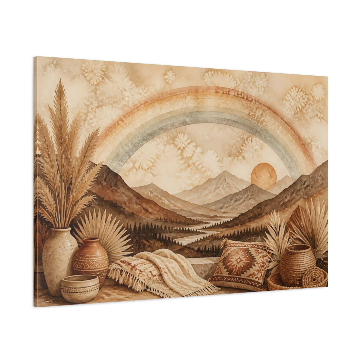 Side Mockup 1. Boho Mountain Rainbow shown as canvas print