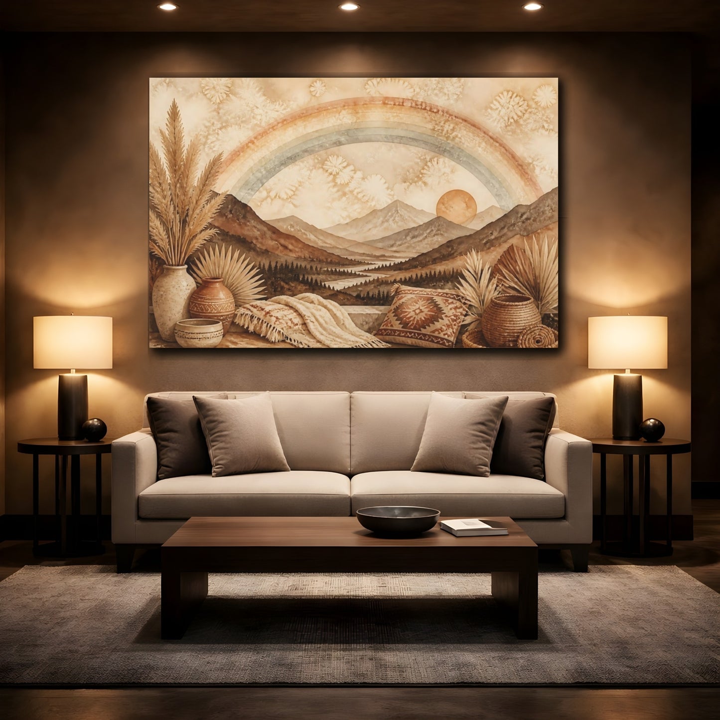 Mockup 2. Boho Mountain Rainbow shown as canvas print