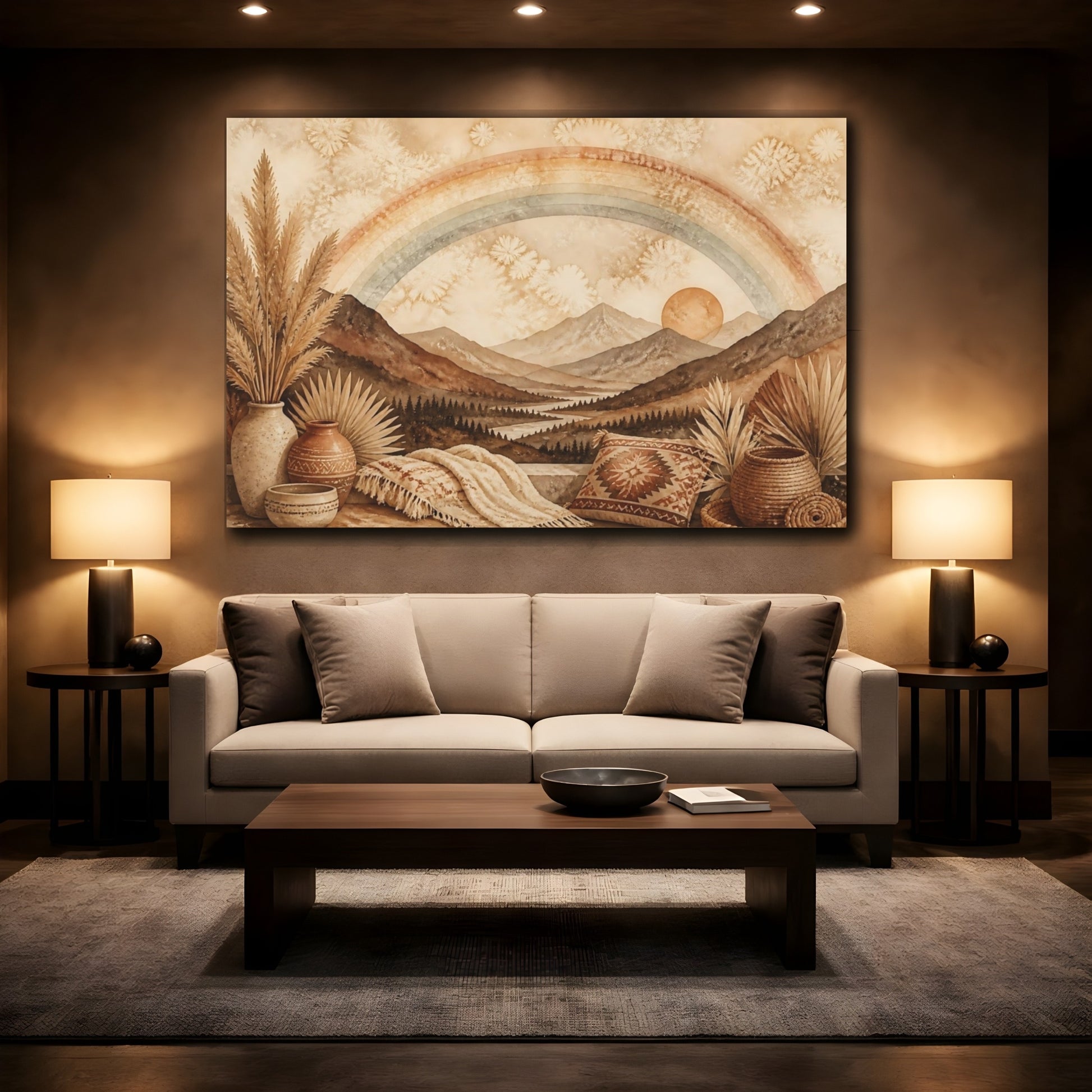 Mockup 2. Boho Mountain Rainbow shown as canvas print