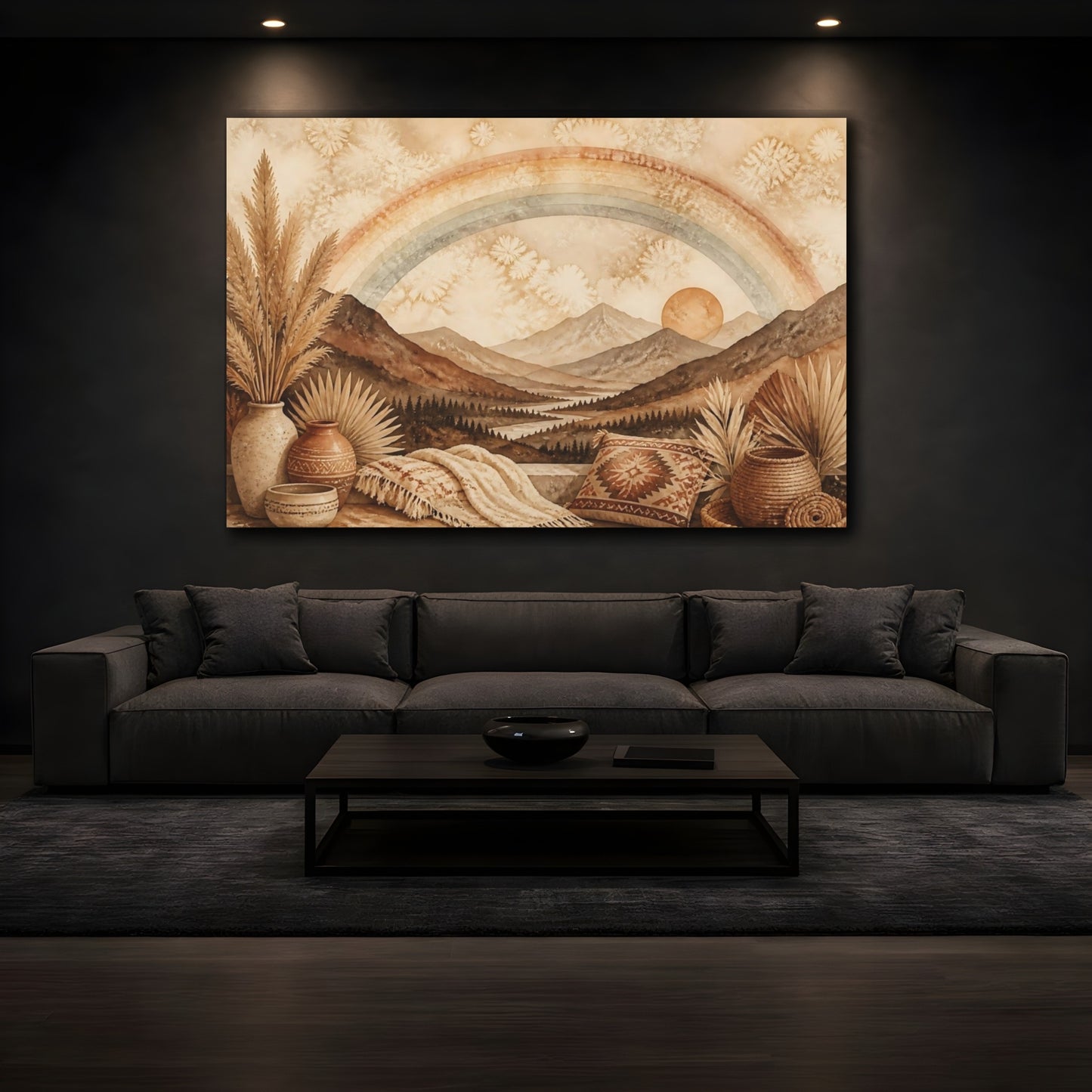 Mockup 3. Boho Mountain Rainbow shown as canvas print