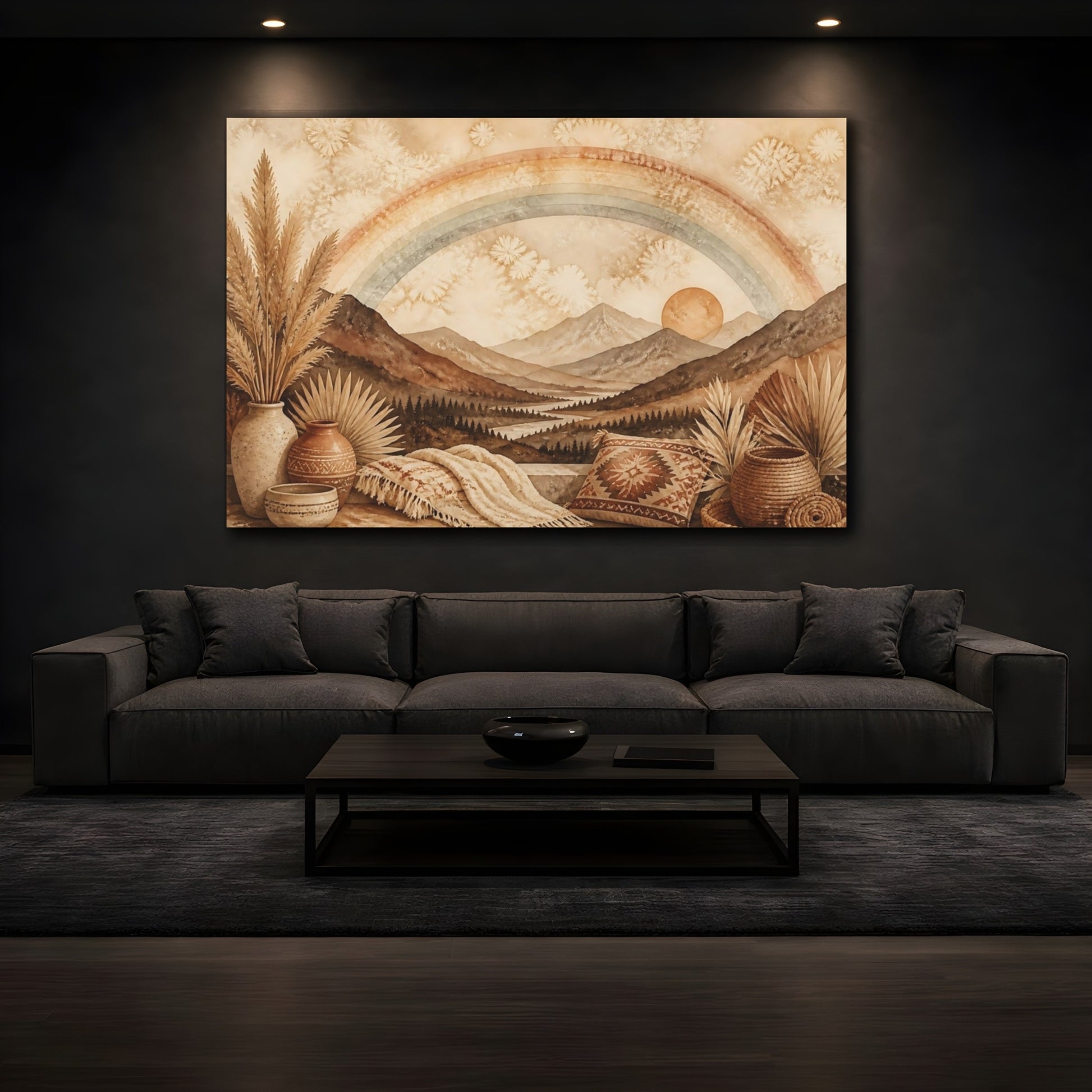 Mockup 3. Boho Mountain Rainbow shown as canvas print