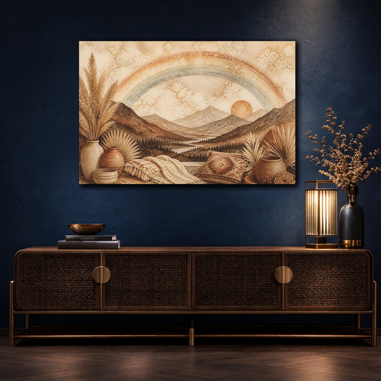 Mockup 4. Boho Mountain Rainbow shown as canvas print