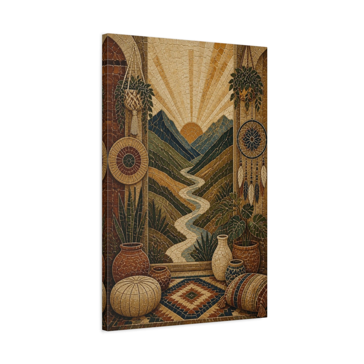 Side Mockup 2. Boho Mountain Valley Mosaic shown as canvas print