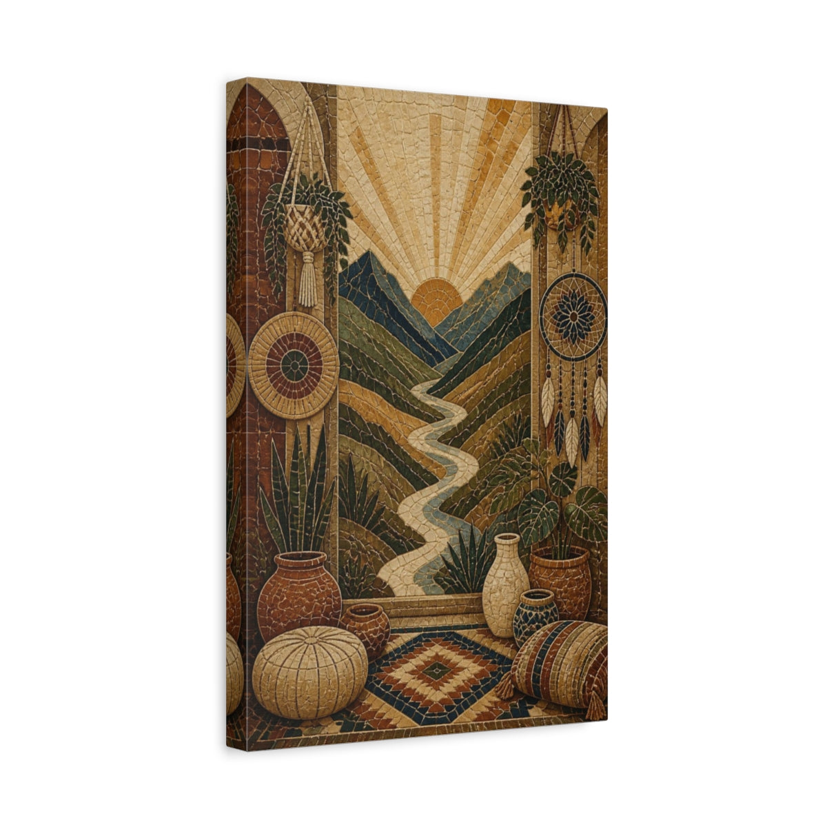 Side Mockup 4. Boho Mountain Valley Mosaic shown as canvas print