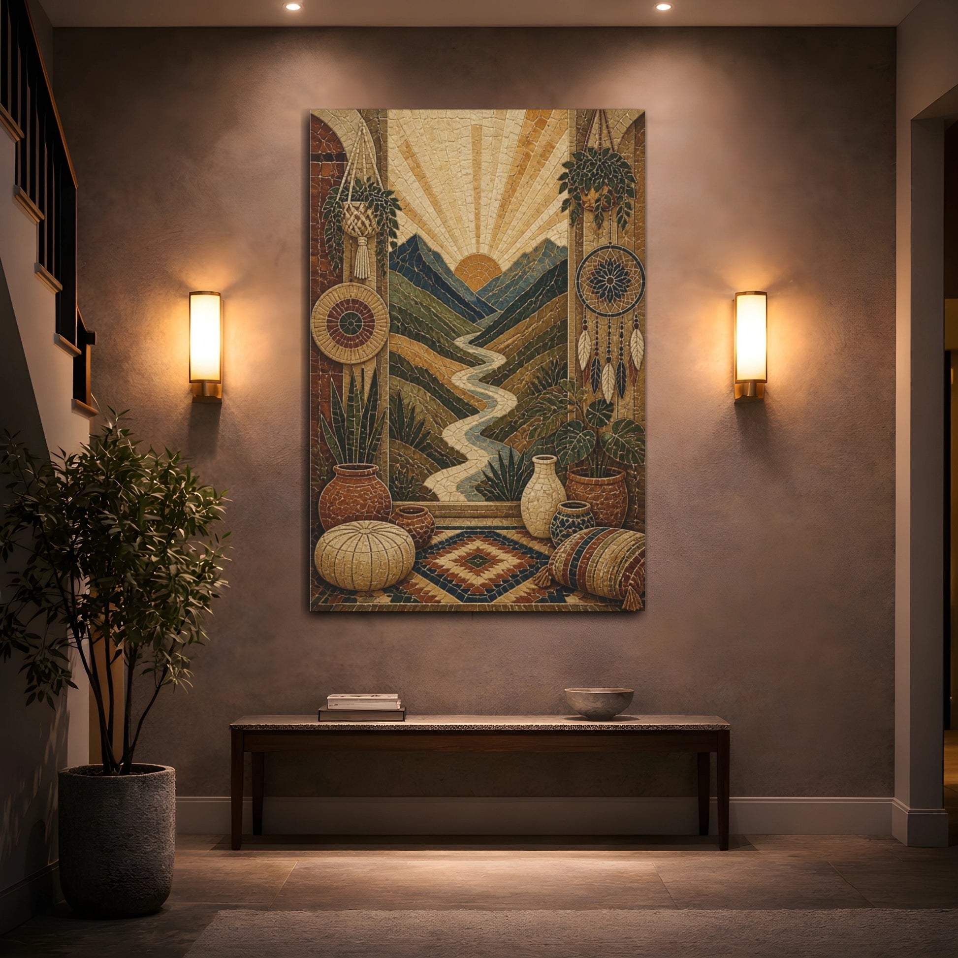 Mockup 2. Boho Mountain Valley Mosaic shown as canvas print