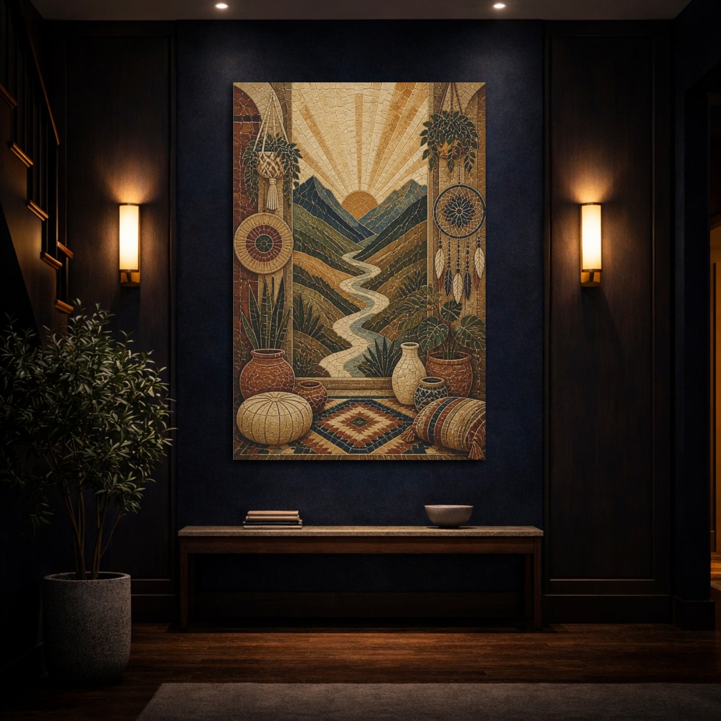 Mockup 4. Boho Mountain Valley Mosaic shown as canvas print