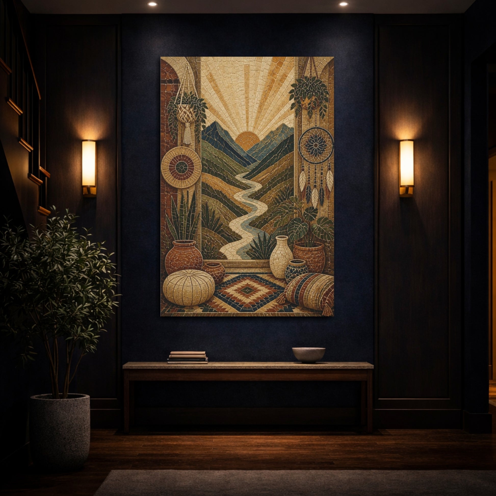 Mockup 4. Boho Mountain Valley Mosaic shown as canvas print