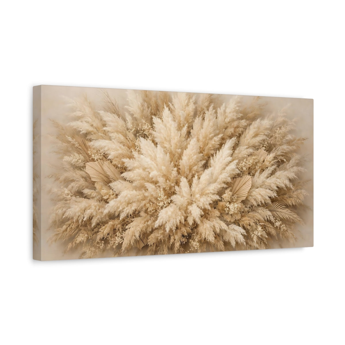 Side Mockup 3. Nature Pampas Grass Beige Pampas Grass shown as stretched canvas wall art