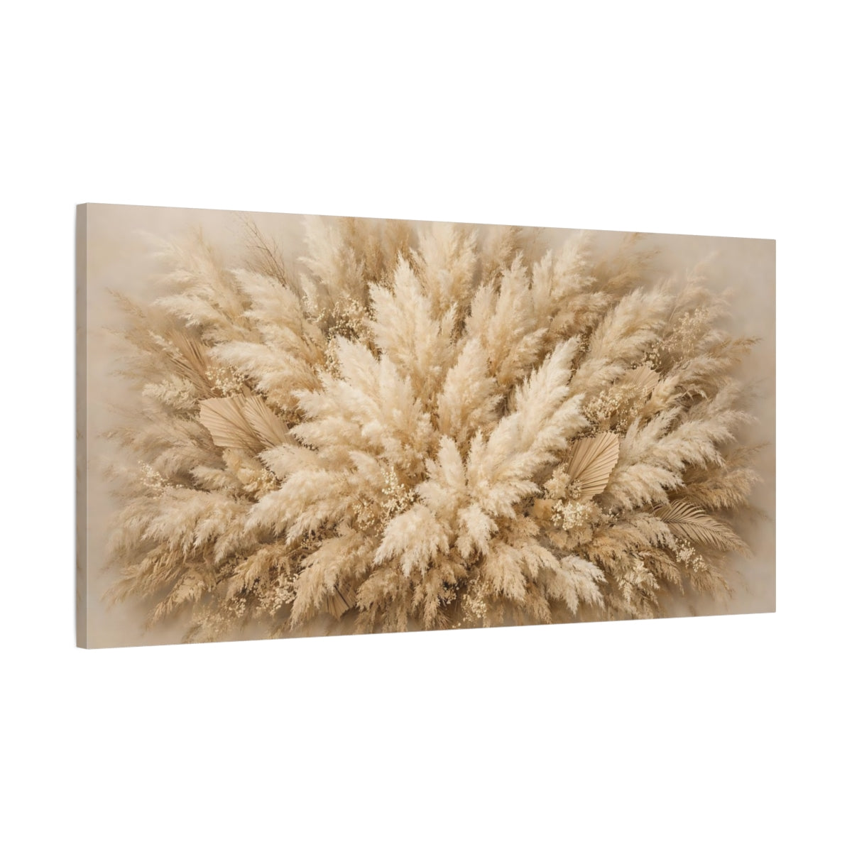 Side Mockup 1. Nature Pampas Grass Beige Pampas Grass shown as stretched canvas wall art