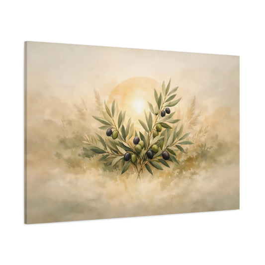 Boho Olive Branch shown as stretched canvas wall art