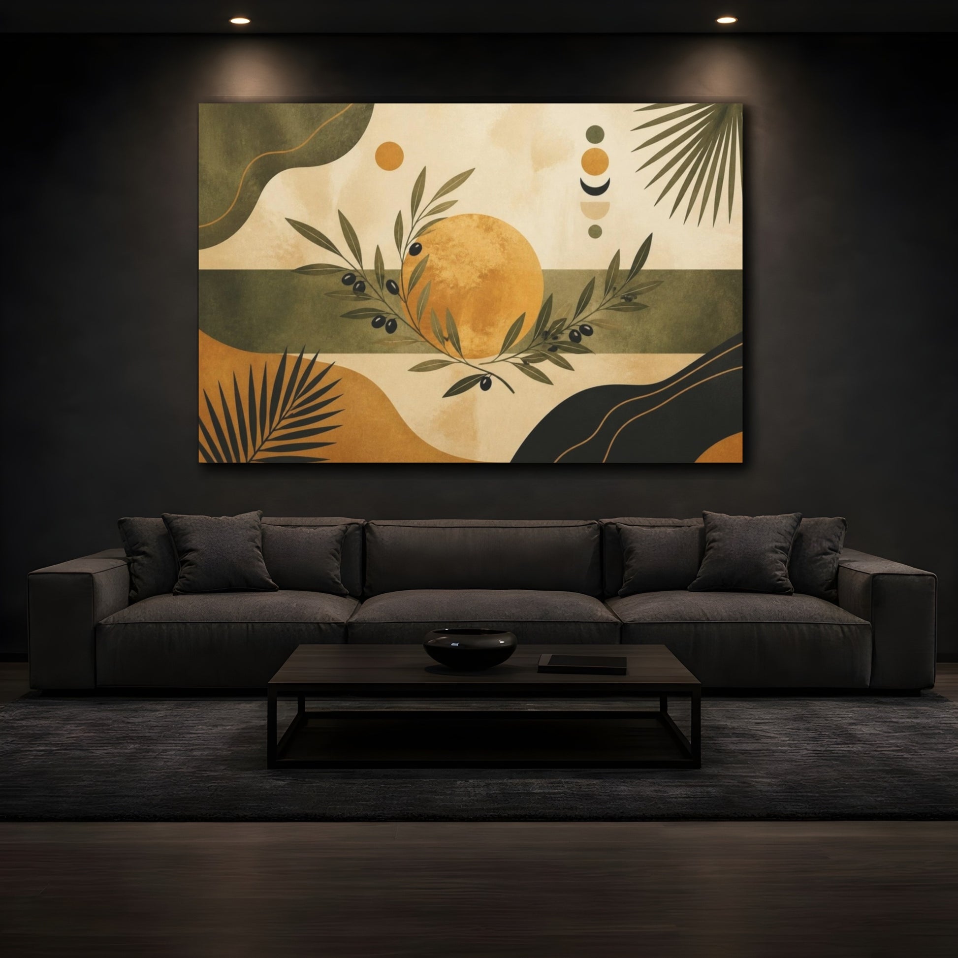 Mockup 3. Boho Olive Branch Sun shown as canvas print