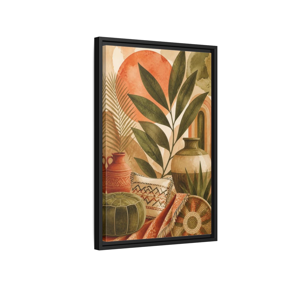 Side Mockup 3. Boho Olive Leaf Still Life shown as framed canvas print