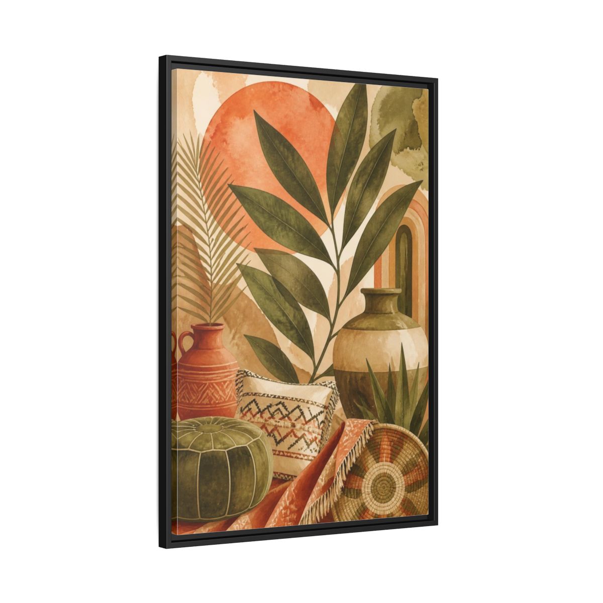 Side Mockup 13. Boho Olive Leaf Still Life shown as framed canvas print