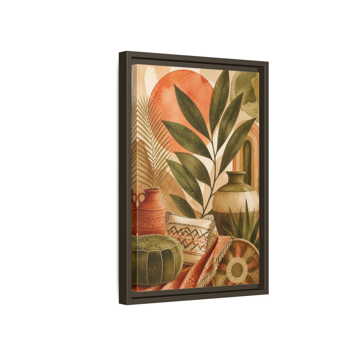 Side Mockup 5. Boho Olive Leaf Still Life shown as framed canvas print
