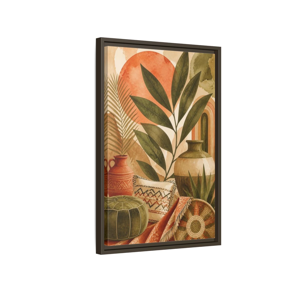 Side Mockup 2. Boho Olive Leaf Still Life shown as framed canvas print