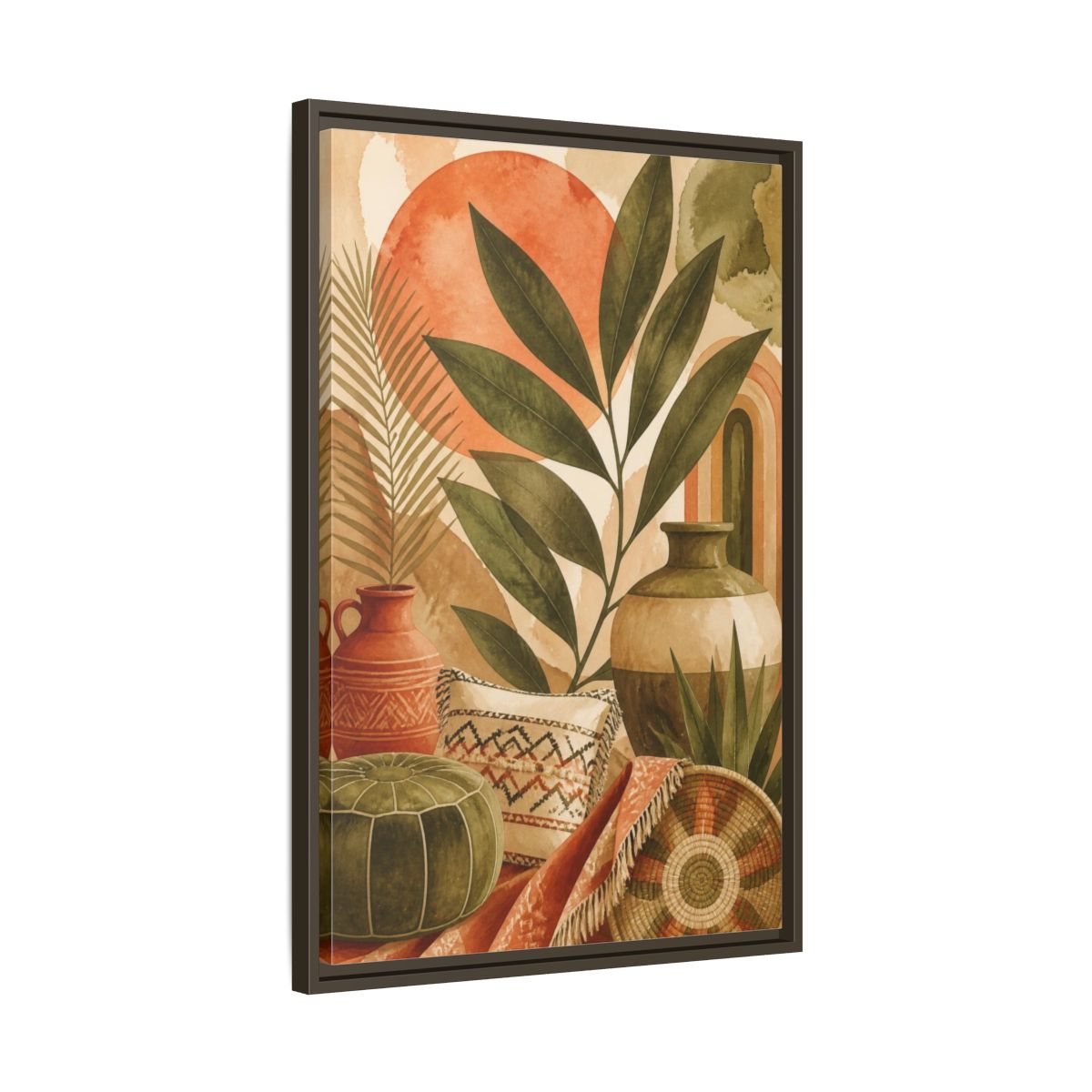 Side Mockup 11. Boho Olive Leaf Still Life shown as framed canvas print