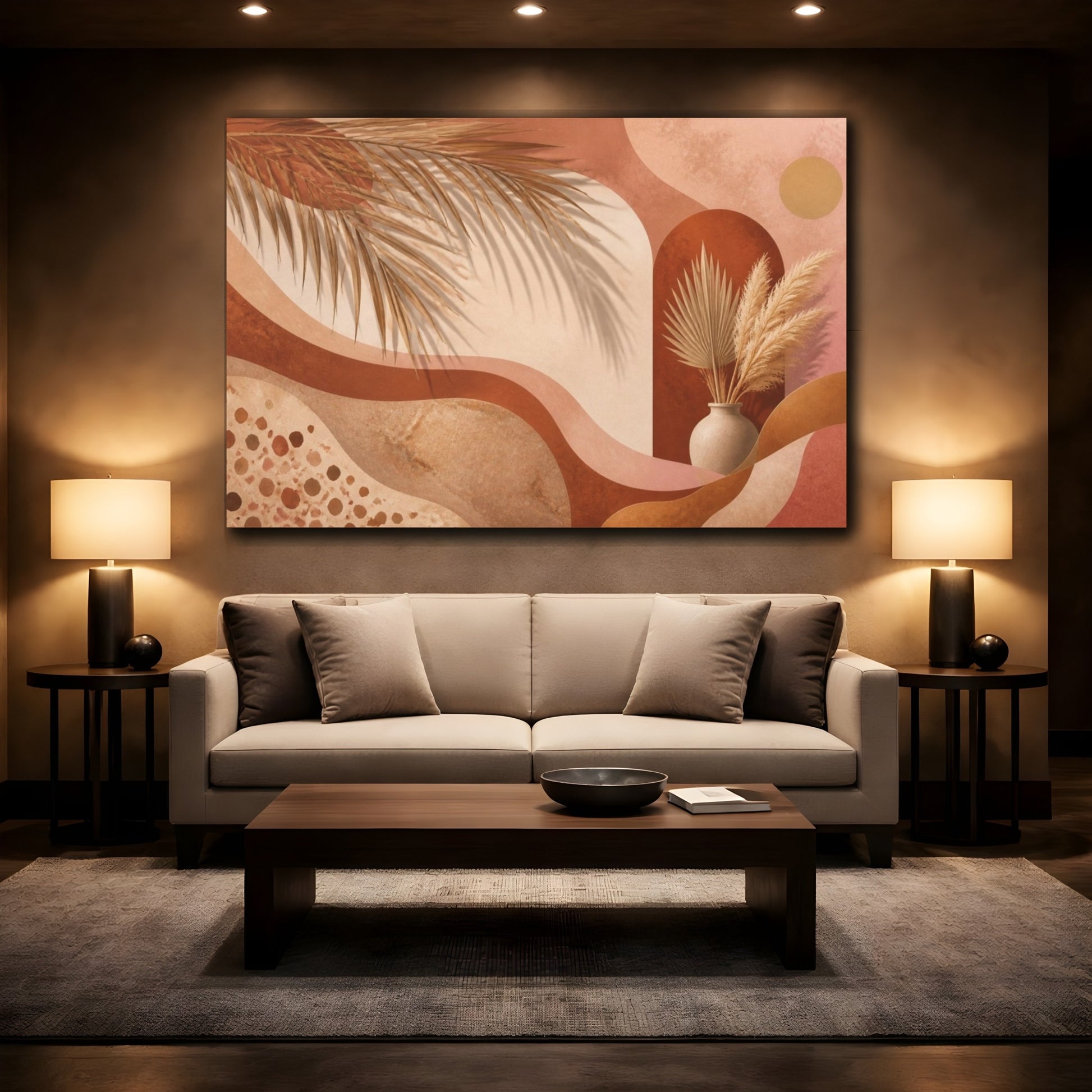 Mockup 2. Boho Palm & Pampas shown as canvas print