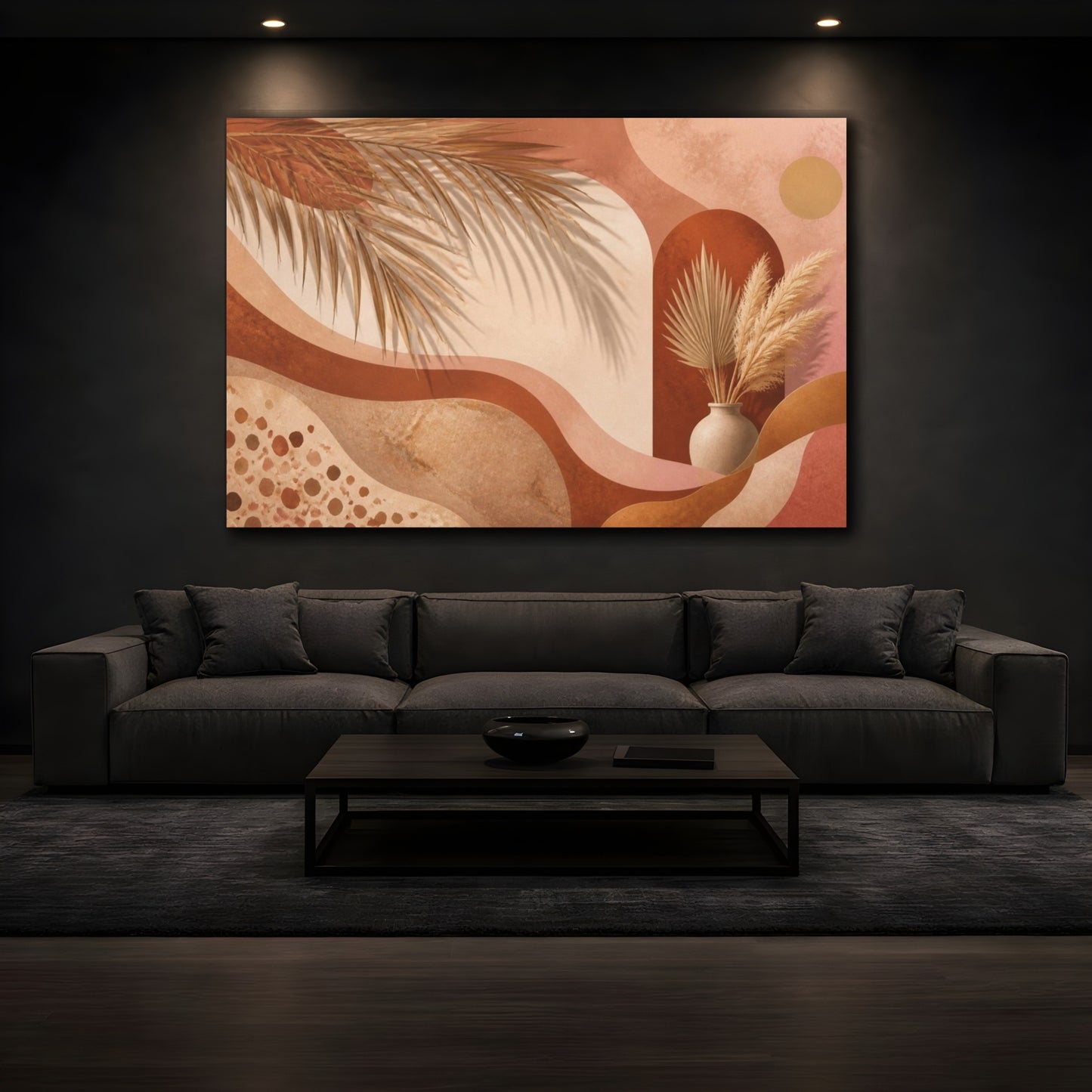 Mockup 3. Boho Palm & Pampas shown as canvas print