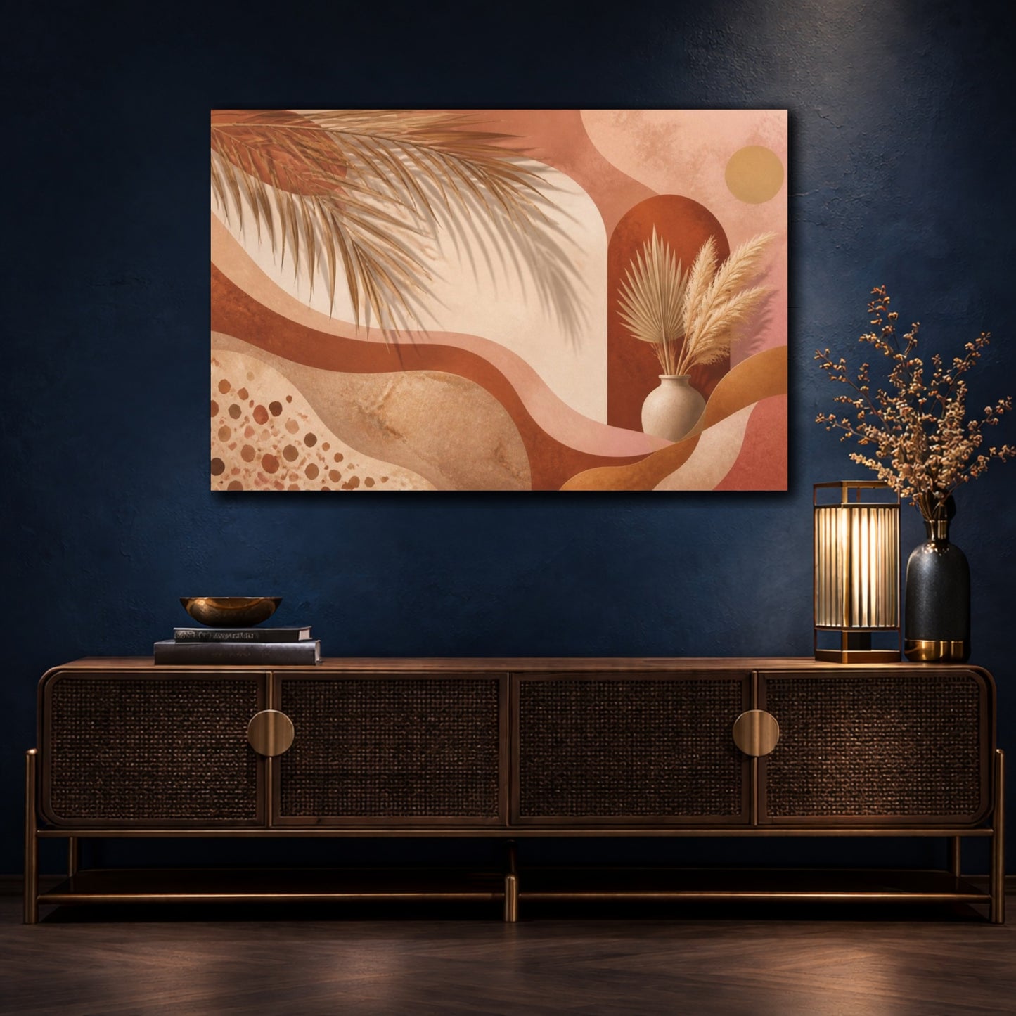 Mockup 4. Boho Palm & Pampas shown as canvas print