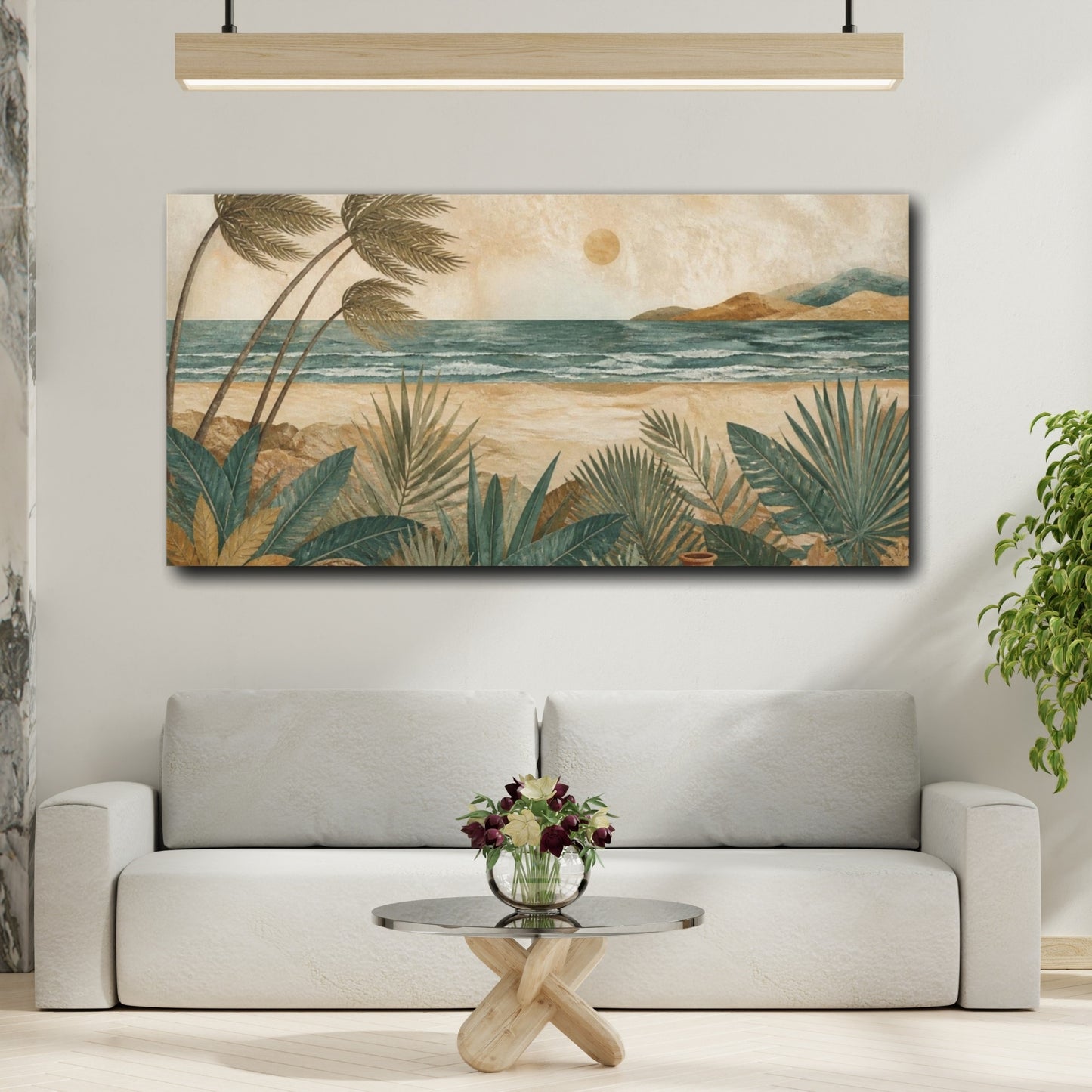 Mockup 2. Boho Palm Beach Vista shown as canvas print