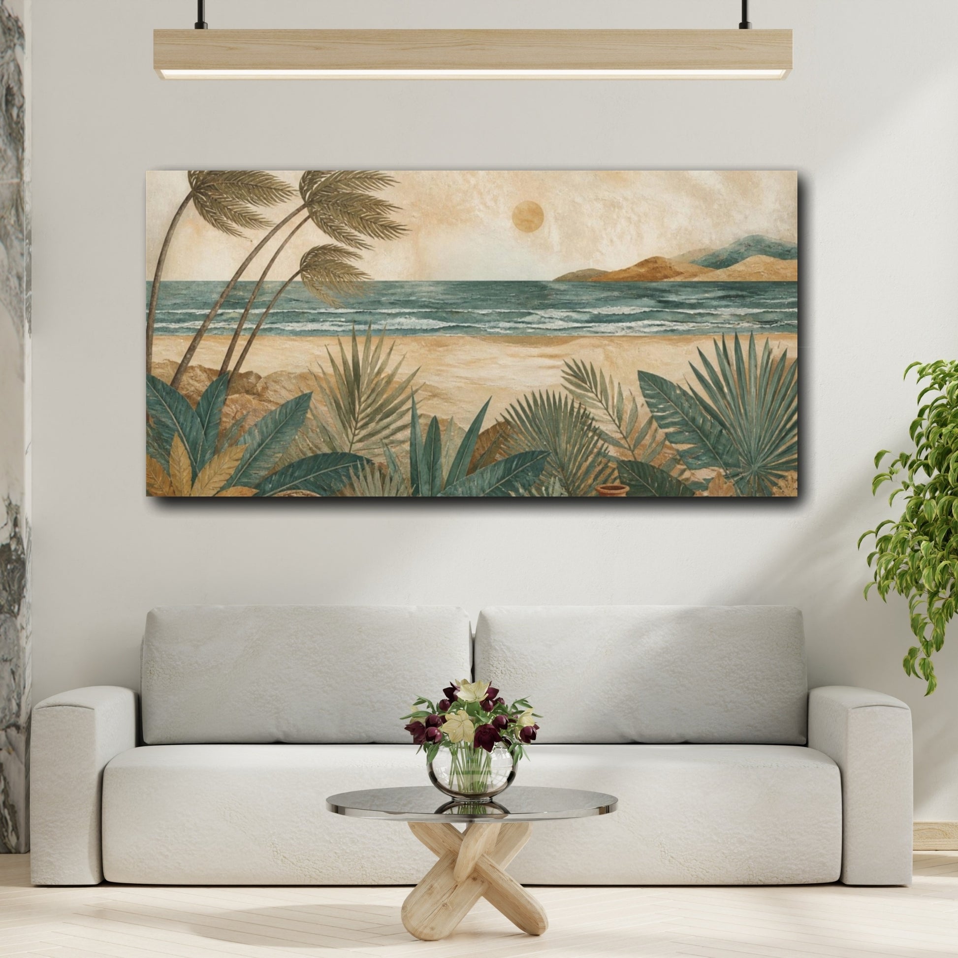 Mockup 2. Boho Palm Beach Vista shown as canvas print