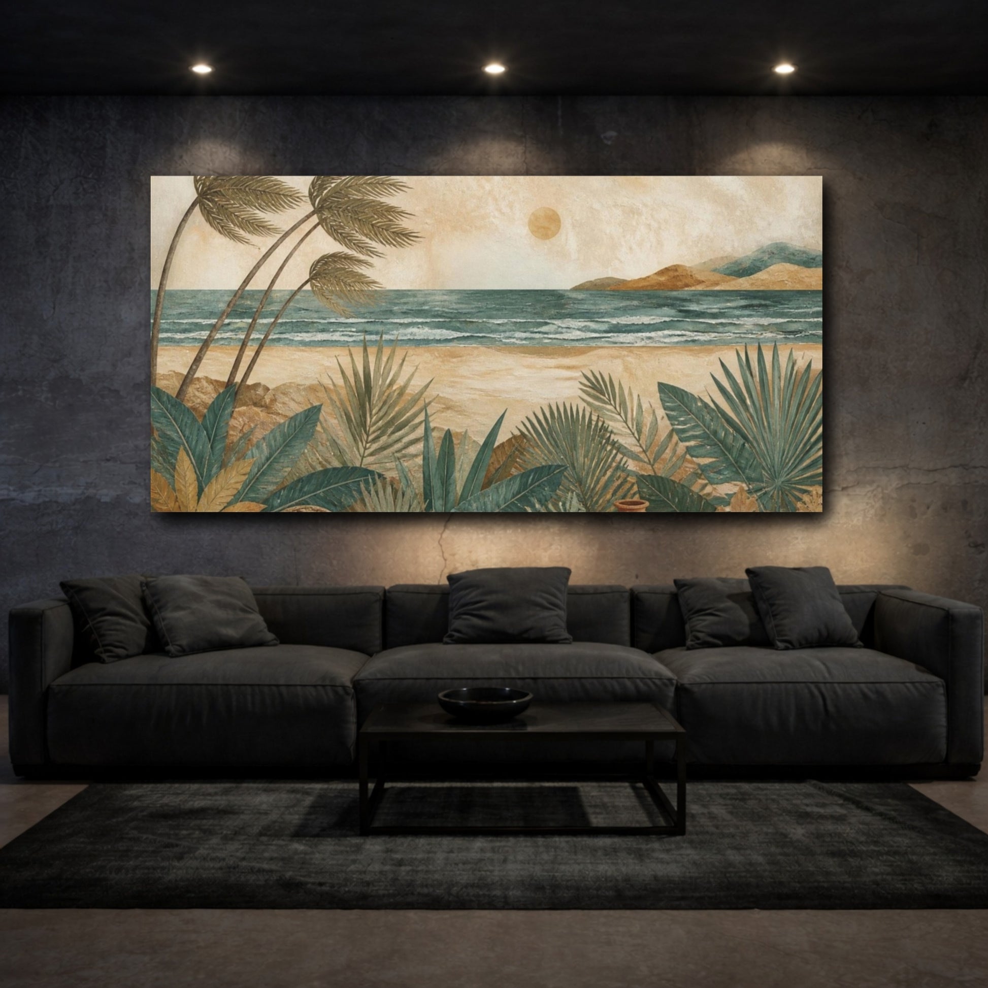 Mockup 3. Boho Palm Beach Vista shown as canvas print