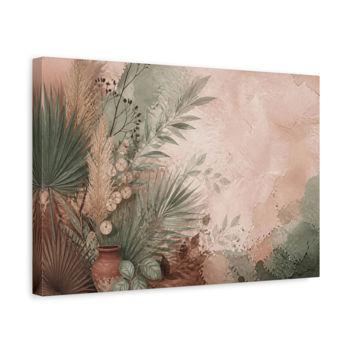 Side Mockup 4. Boho Palm Leaf Arrangement shown as canvas print
