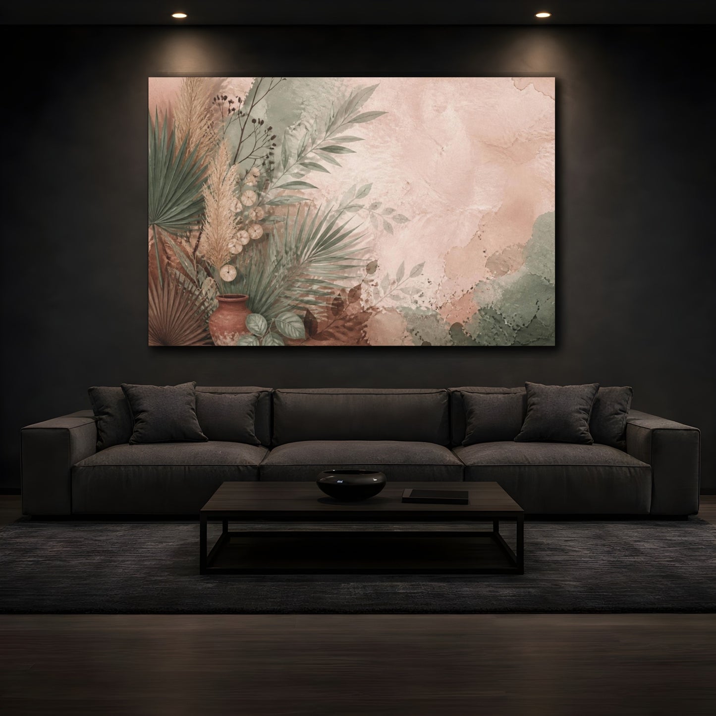 Mockup 3. Boho Palm Leaf Arrangement shown as canvas print