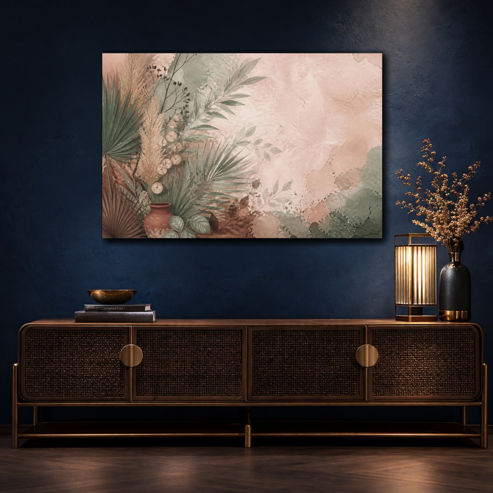 Mockup 4. Boho Palm Leaf Arrangement shown as canvas print