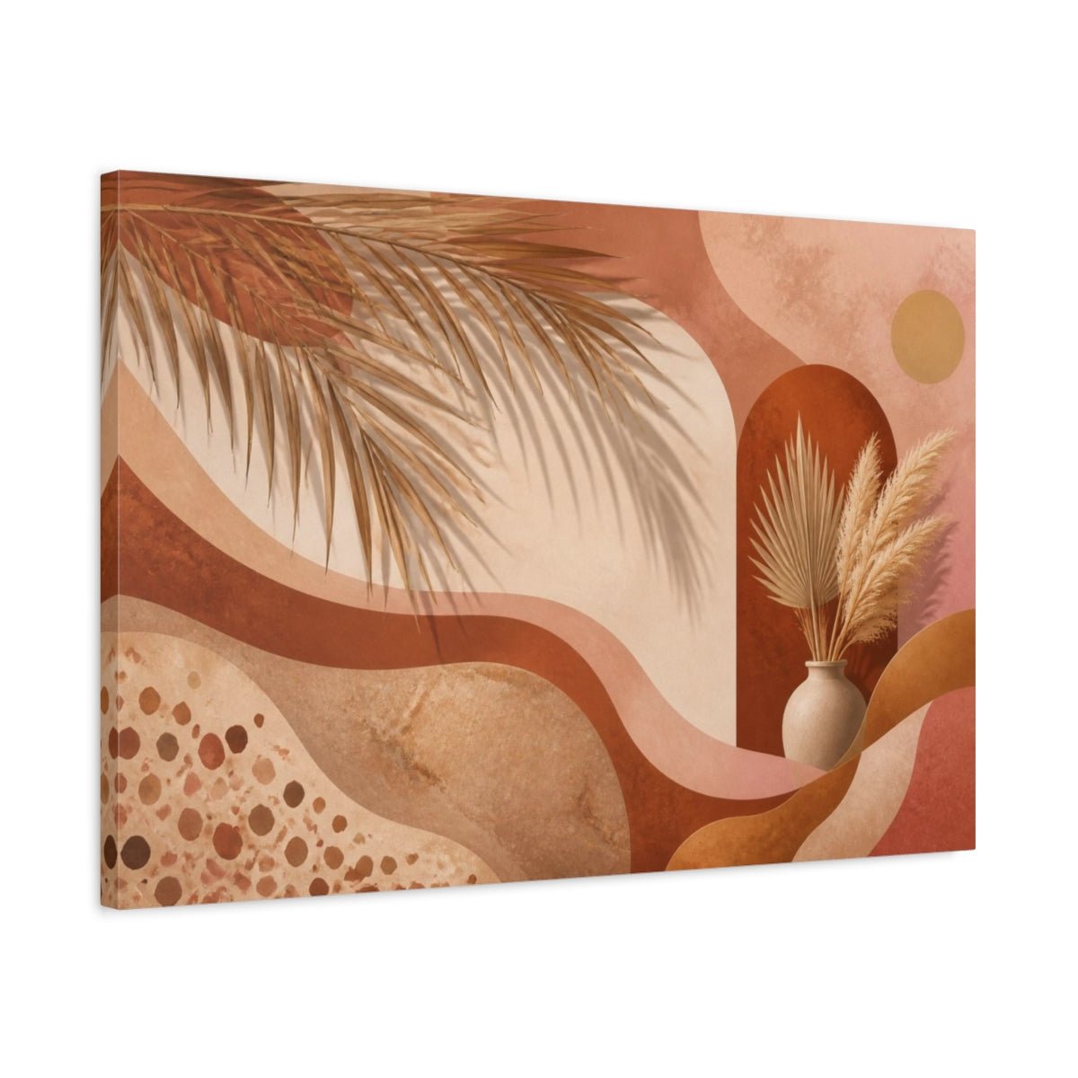 Boho Palm & Pampas Canvas Print – Living Room, Above Console Table, Terracotta Blush - YesArtYes