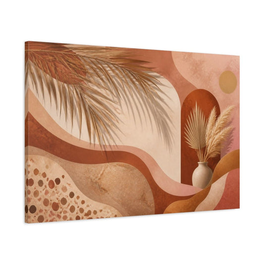 Boho Palm & Pampas Canvas Print – Living Room, Above Console Table, Terracotta Blush - YesArtYes