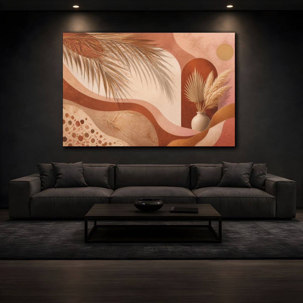 Boho Palm & Pampas Canvas Print – Living Room, Above Console Table, Terracotta Blush - YesArtYes