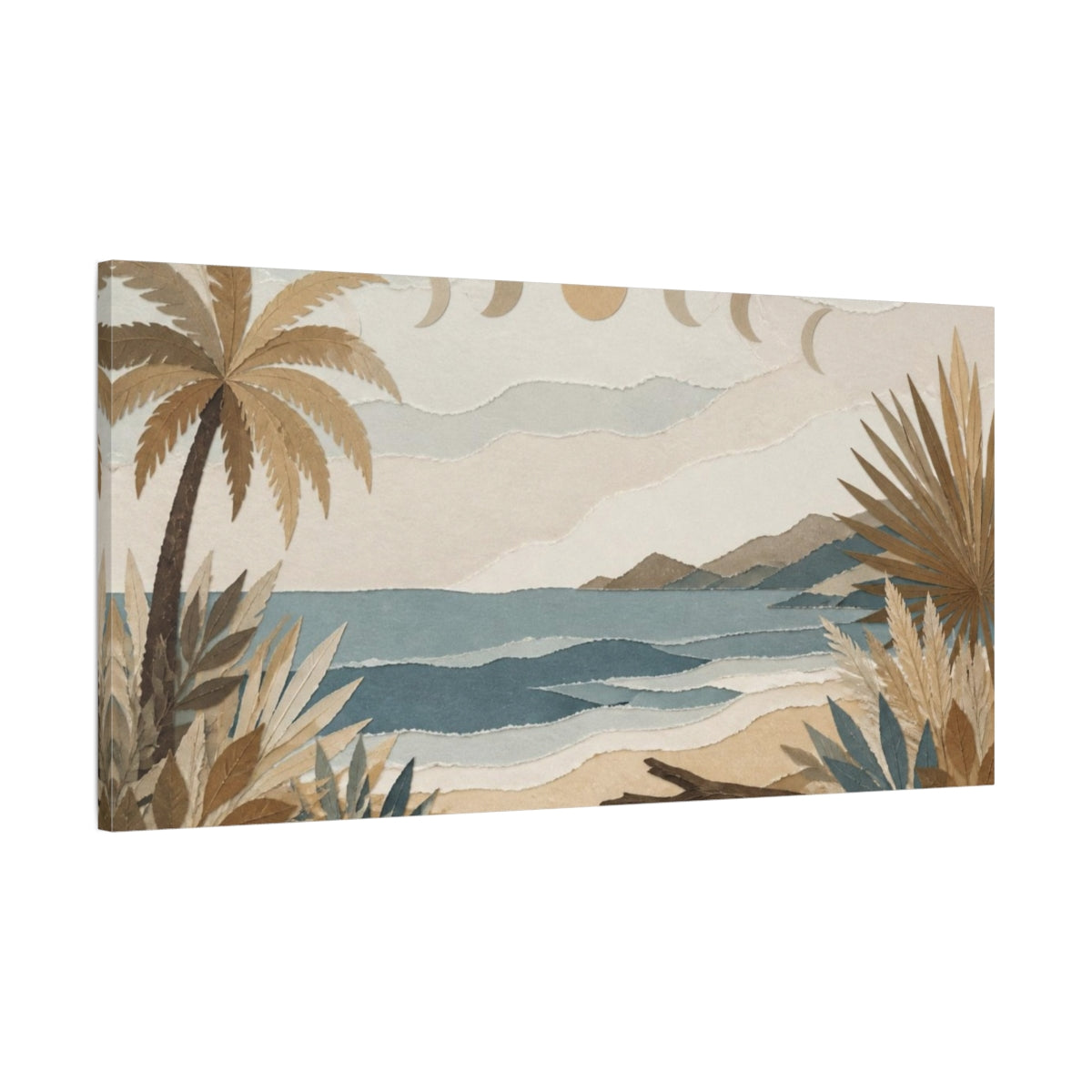 Main Mockup. Boho Palm Shoreline shown as canvas print