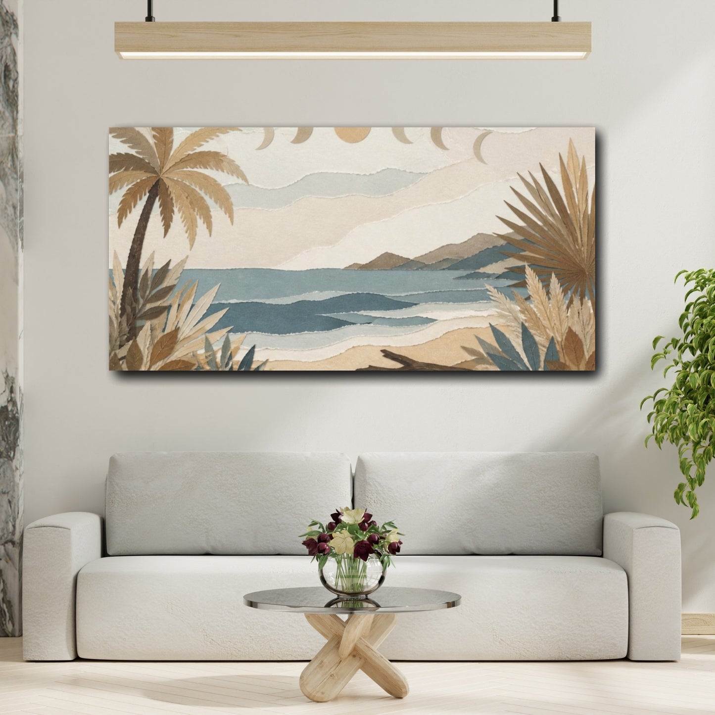 Mockup 2. Boho Palm Shoreline shown as canvas print